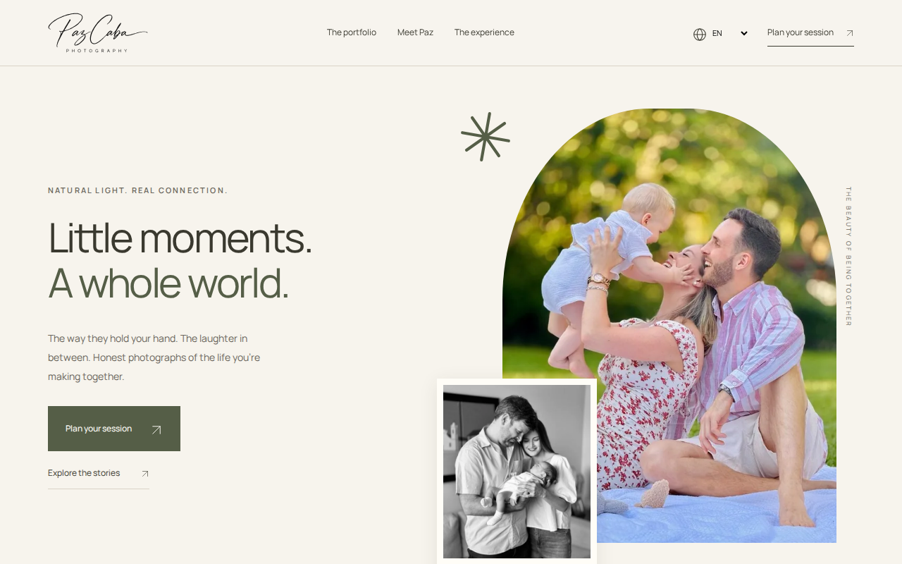 Portada del sitio de Paz Caba Photography con fotografía de familia